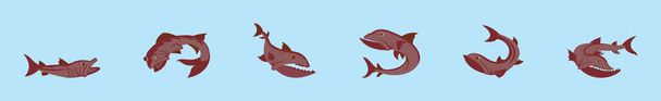 set di barracuda pesce modello di icona del cartone animato con vari modelli. moderna illustrazione vettoriale isolata su sfondo blu - Vettoriali, immagini