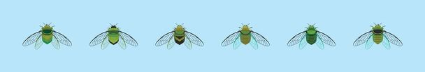 Çeşitli modellerle Ağustos Böceği karikatür tasarım şablonu. modern vektör illüstrasyonu mavi arkaplanda izole edildi - Vektör, Görsel
