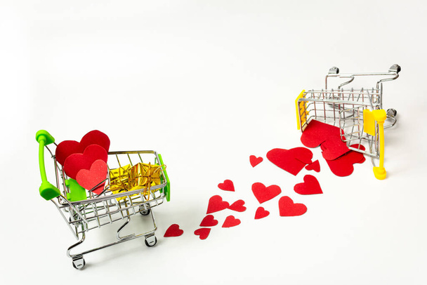 Valentine's Day, scattered carts with hearts, on a white background - Photo, Image