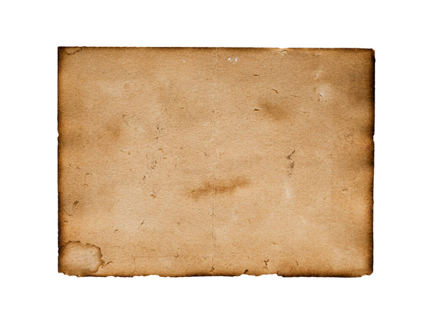 Papier brun texture vierge bordure sombre froissée. Isolé sur fond blanc. - Photo, image