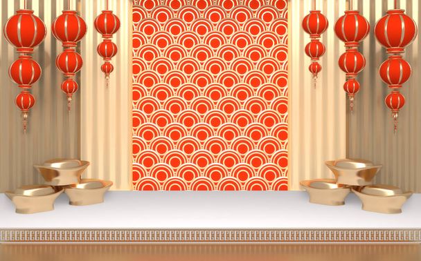 Chinese podium minimal geometric, podium Chinese traditional.3D rendering - Photo, image