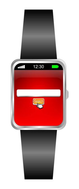 Smartwatch con motor de búsqueda web de Internet en pantalla roja - Ilustración 3D - Foto, imagen
