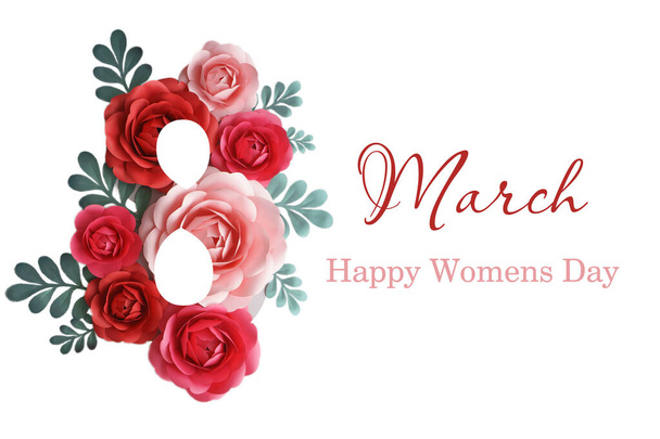 Greeting card from March 8. Banner for the International Women's Day. A flyer for March 8 with a flower decor. - Фото, зображення