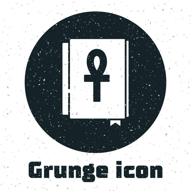 Ikona książki Grunge Cross ankh na białym tle. Monochromatyczny rysunek rocznika. Wektor - Wektor, obraz