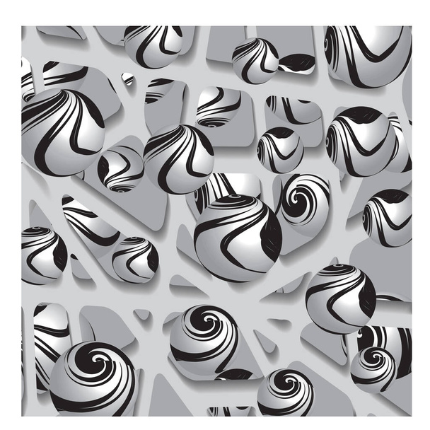 Dekoratives Gitter. Graues Muster mit geschnitzten runden Formen. 3D-Muster-Design. Abstrakter Hintergrund für mobil - Vektor, Bild