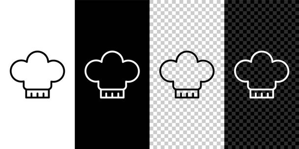 Set line Chef hat icon isolated on black and white,transparent background. Cooking symbol. Cooks hat.  Vector - Vektor, obrázek