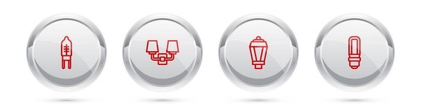 Set line Light emitting diode, Wall lamp or sconce, Garden light and LED bulb. Silver circle button. Vector - Vector, Image