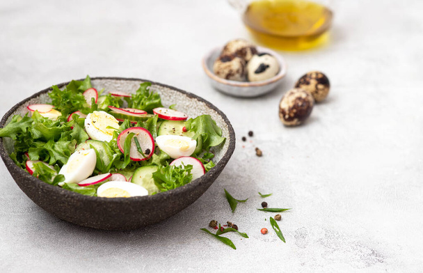 Fresh, spring salad with cucumbers, radishes and herbs - Photo, Image