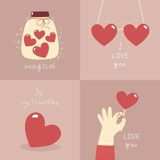 Valentine's Day - set of vector cards in flat style. - Вектор,изображение