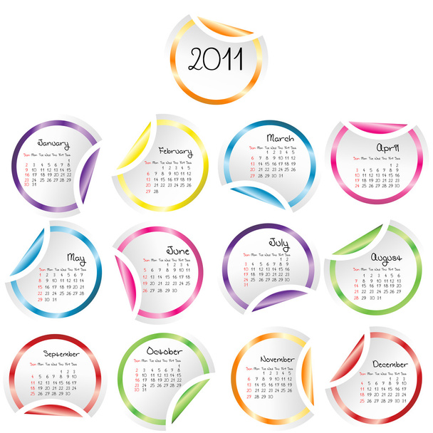 ημερολόγιο του 2011 με γωνίες κατσαρά αυτοκόλλητα - Φωτογραφία, εικόνα