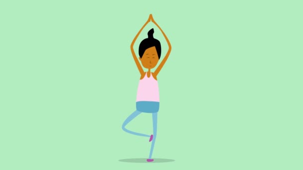Motion graphics animatie van de vrouw die yoga beoefent. Verwisselbaar. 4K. Inclusief masker voor transparantie. - Video