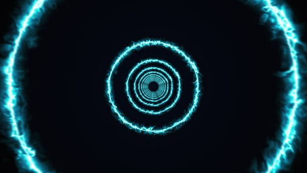 Rotierende Energieringe bilden einen langen, computergenerierten Tunnel. 3D-Darstellung des hellen Hintergrundes - Foto, Bild