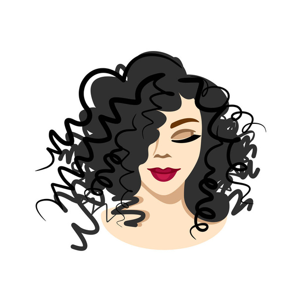 beautiful woman face. face of a beautiful girl with curly hairstyle. - Vector, Image