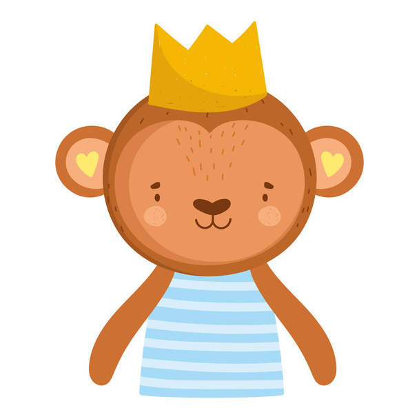 cartoon aap met kroon dier portret karakter - Vector, afbeelding