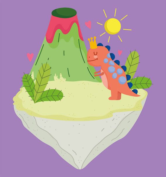 мультфильм вымерший динозавр и вулкан тропический - Вектор,изображение