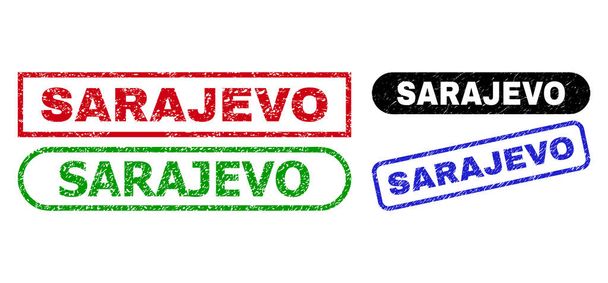 SARAJEVO Rectangle Stamps with Corroded Texture - Vector, Image