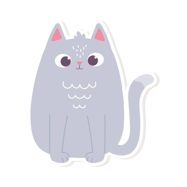 かわいい猫ペット動物装飾漫画スタイルのステッカー白の背景 - ベクター画像