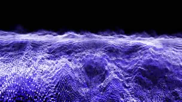 Futuristico astratto blu tono bianco forma d'onda palla oscillazione, visualizzazione onda tecnologia superficie digitale con particelle stelle - Filmati, video
