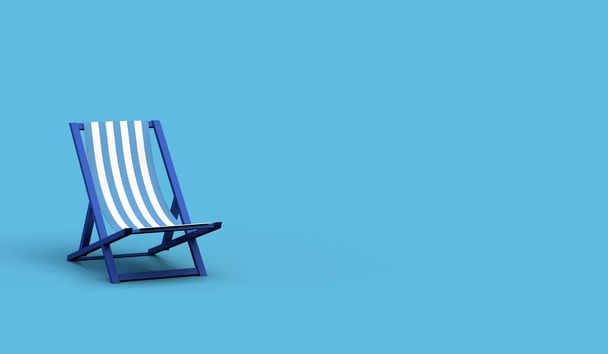 Klappbarer Strandkorb auf pastellblauem Hintergrund. Sommer- und Ferienkonzept. 3D-Illustration. - Foto, Bild