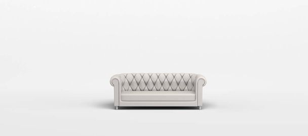 Vista frontal do sofá isolando no fundo branco. Abstrato. Deitado. Banner. ilustração 3d. - Foto, Imagem