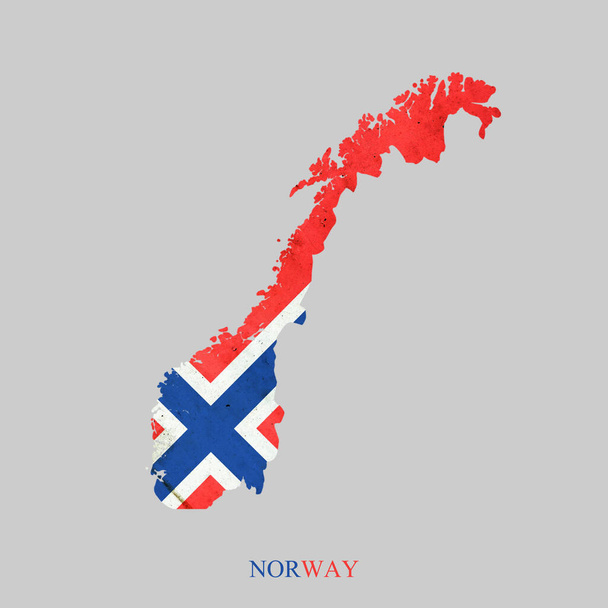 Σημαία Νορβηγίας με τη μορφή χάρτη της Νορβηγίας. Απομονωμένα σε γκρι φόντο - Φωτογραφία, εικόνα