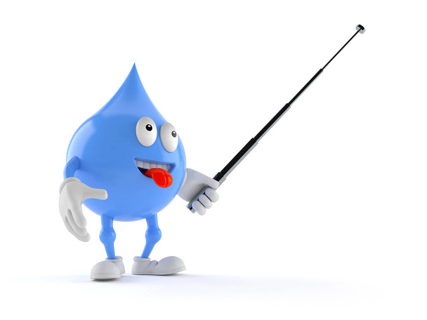 Personnage de goutte d'eau tenant le bâton de pointeur isolé sur fond blanc. Illustration 3d - Photo, image