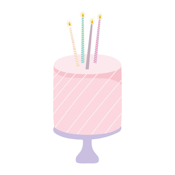 verjaardagstaart met kaarsen viering evenement cartoon - Vector, afbeelding