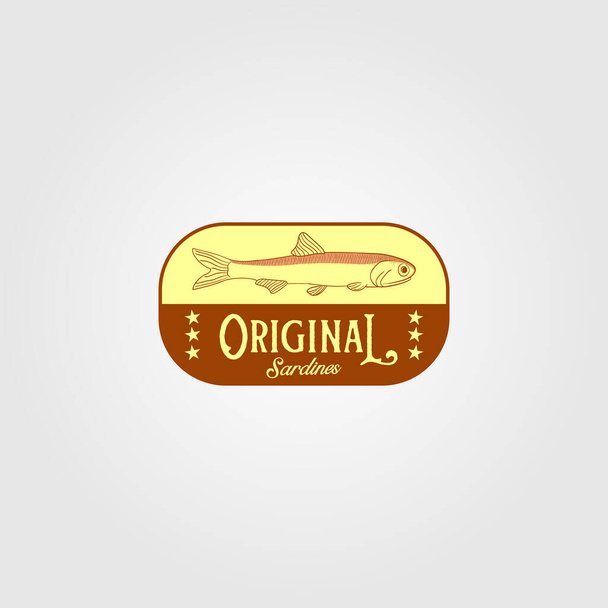 originale sardina pesce vintage logo etichetta emblema imballaggio vettoriale icona frutti di mare design - Vettoriali, immagini