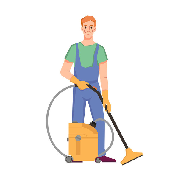 Cleaner staff vacuuming floors or carpets vector - Vector, Image