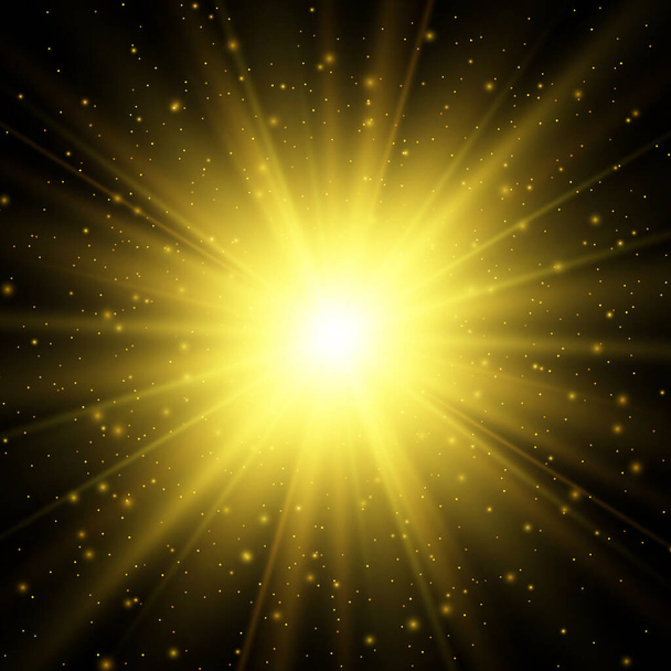 Gold star burst with sparkles. Golden glitter light effect. Abstract light explosion. Vector design EPS10 - Vektör, Görsel