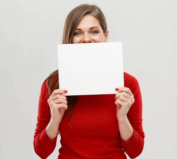 portrait of Smiling woman holding white board - Photo, image