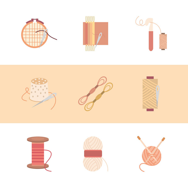 Embroidery and weaving icon set vector design - Vector, Image