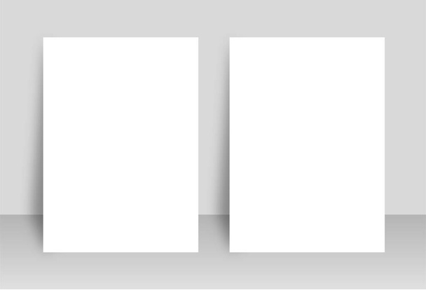 Δύο λευκά λευκά λευκά χαρτιά Α4 με σκιές. Πρότυπα παρουσίασης σχεδίου όπως φυλλάδιο, εξώφυλλο, αφίσα. - Διάνυσμα, εικόνα