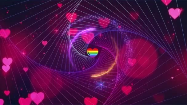 Valentines Day Greeting 4K Animation. Beautiful Heart and Love background 3d Seamless footage.Romantic colorful Glitter flying hearts. Animated background for Romance, love, marriage, valentines day. - Footage, Video