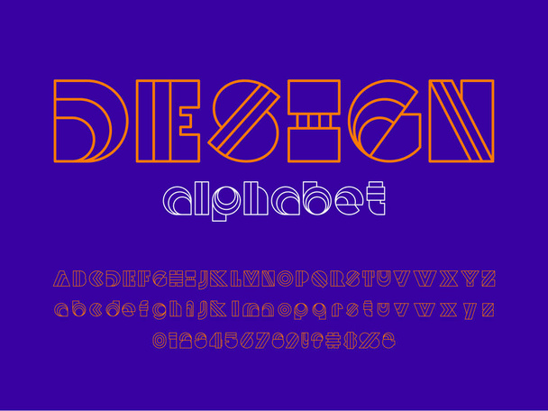 Modernes abstraktes Alphabet-Design mit Großbuchstaben, Kleinbuchstaben, Zahlen und Symbolen - Vektor, Bild