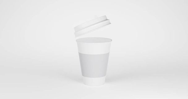 coffee cup with a lid mockup isolated on white background with clipping path. Front view. 3D illustration - Valokuva, kuva