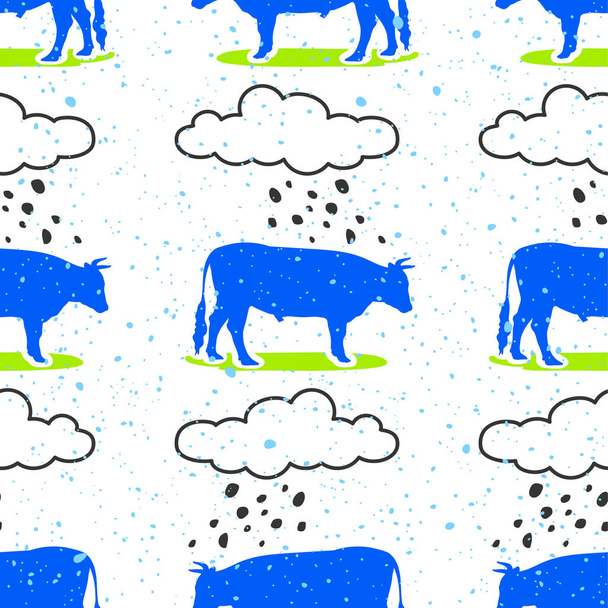 Pop art seamless pattern geometric modern with colorful acid and bull and clouds silhouette seamless pattern layout with circle spots. Vector - Διάνυσμα, εικόνα