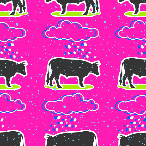Pop art seamless pattern geometric modern with colorful acid and bull and clouds silhouette seamless pattern layout with circle spots. Vector - Vector, afbeelding