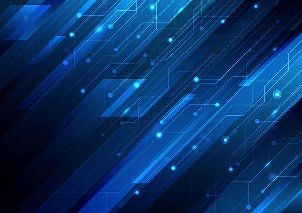 Abstract blue diagonal stripes and circuit on dark blue background technology digital futuristic concept. Vector illustratio - Vetor, Imagem