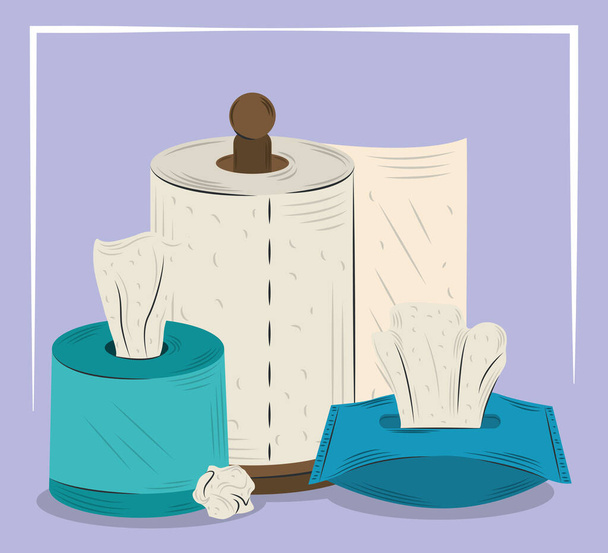 Toilettenpapier, Seidenpapier und Küchenpapier Hygiene-Design - Vektor, Bild