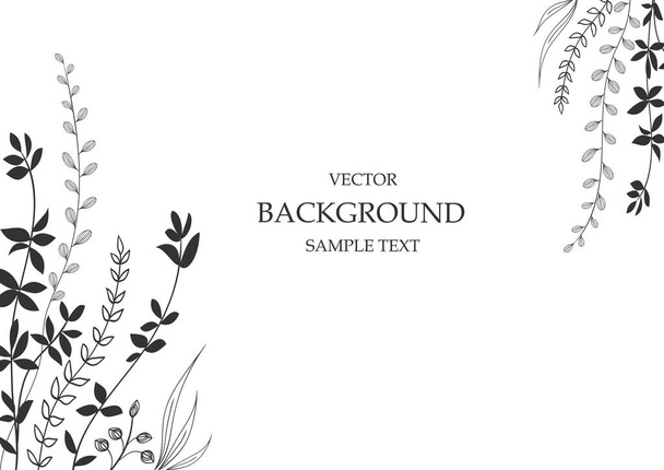 Floral vector template with leaves, plants for greeting card. Abstract natural elements. Vector plant print for holiday poster, background, cover, banner, invitation, greeting card. Trendy design. - Vettoriali, immagini