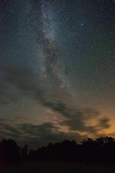 Night sky with milky way over the forest summer night - Foto, Imagem