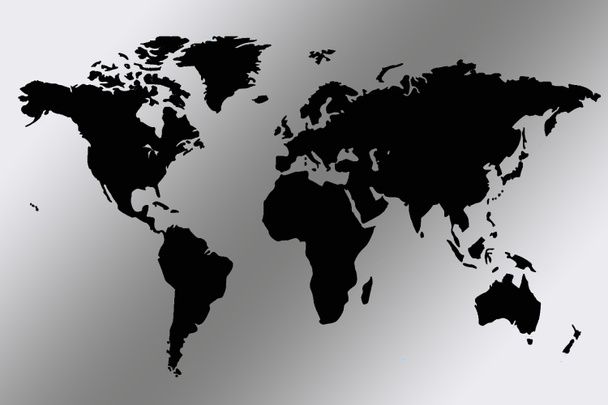 Černá prázdná mapa světa na pozadí šedého přechodu - Fotografie, Obrázek