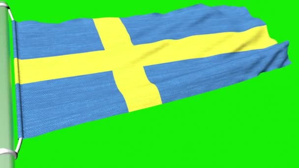 Η σημαία της Σουηδίας κυματίζει σε μια σταθερή ροή ανέμου. - Πλάνα, βίντεο