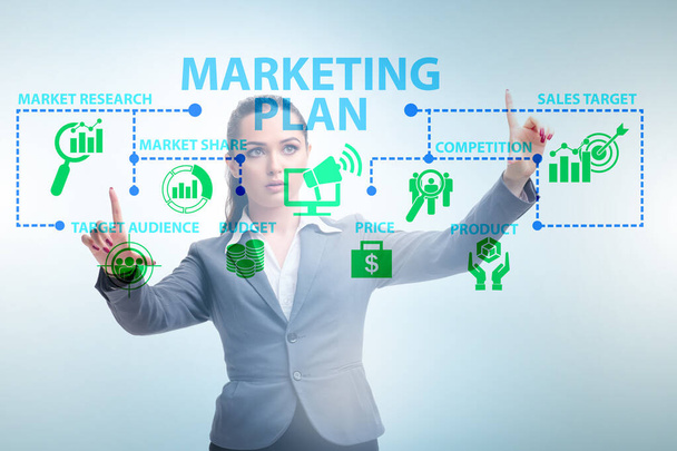 Ilustración del concepto de plan de marketing con empresaria - Foto, imagen