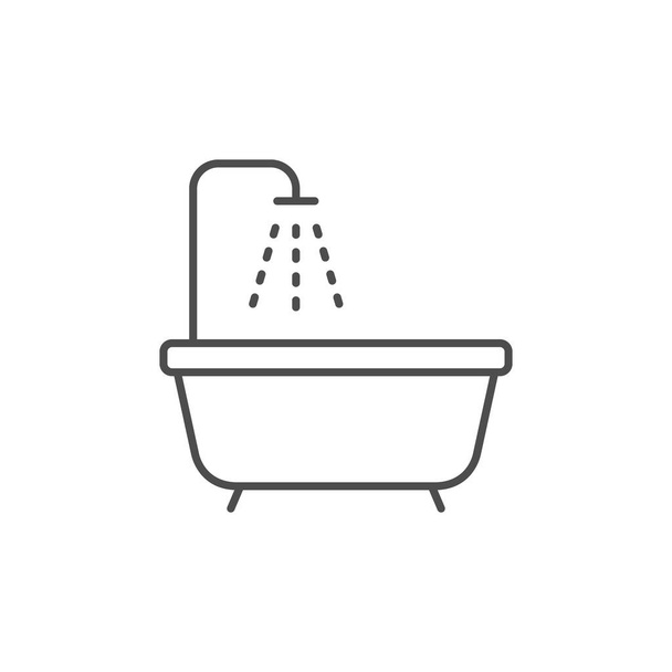 Ícone de contorno de linha de banho e chuveiro - Vetor, Imagem