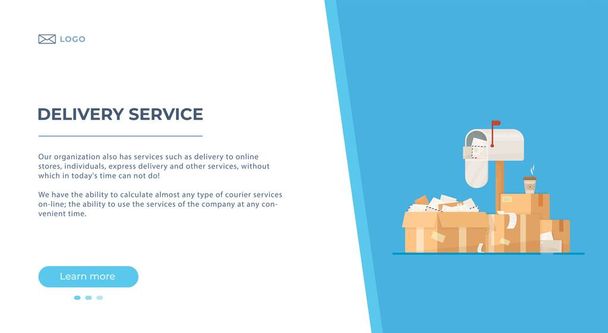 Vector illustration of parcels arriving. Delivery of an order from the Internet. Boxes and sheets. - Vector, Image