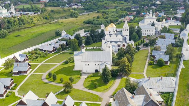 Suzdal, Russia. Cathedral of the Intercession of the Most Holy Theotokos in the Intercession Monastery, Aerial View   - Photo, Image