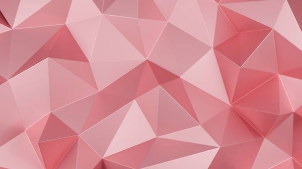 Roségold-Dreieck niedriges Polygon. Rosa geometrische dreieckige polygonale Form. Abstraktes Mosaik. 3D-Darstellung. - Foto, Bild