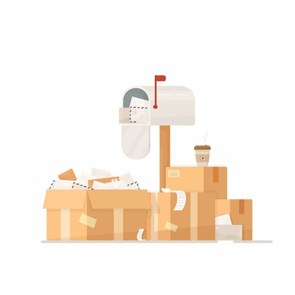 Vector illustration of a mailbox. Parcel delivery. Boxes filled with sheets.  - Vector, Image